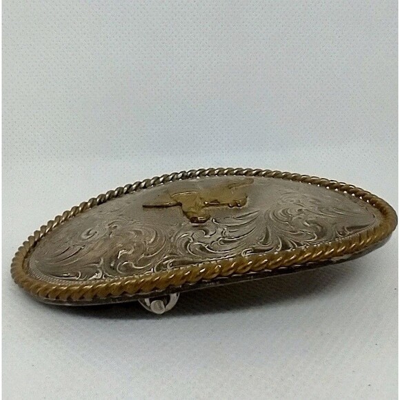 Montana Silversmiths German Silver Gold Barrel Race Flower Custom Buckle Great - Picture 4 of 10